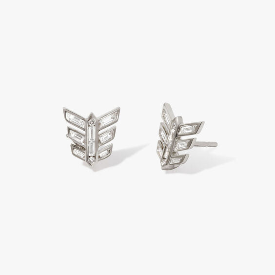 Deco 18ct White Gold Diamond Feather Stud Earrings